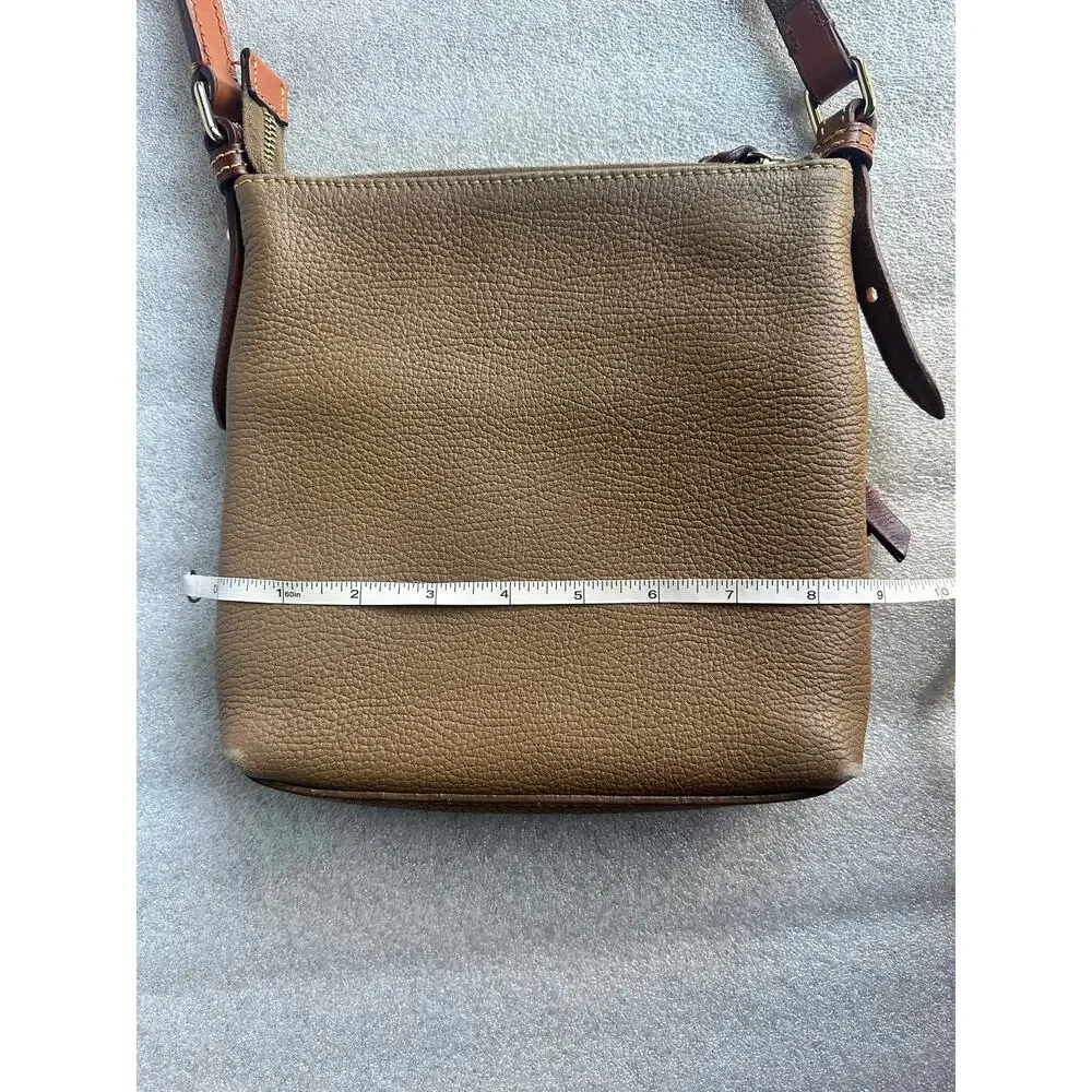 Dooney & Bourke Pebble Leather Crossbody Bag Taupe Brown Front Zip Pocket